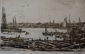 SCOTTISH ART. Sir Muirhead Bone (1876 - 1953). Autumn Breeze, Lowestoft. Pencil signed etching. Dated 1934