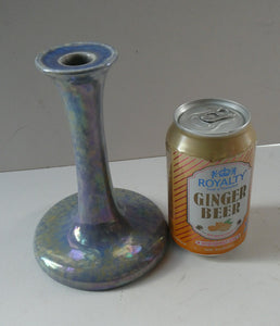 Fine 1920s RUSKIN POTTERY Candlestick with Blue and Mustard Yellow Lustre Glazes