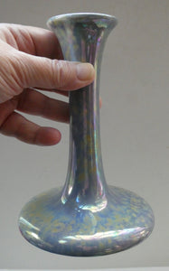 Fine 1920s RUSKIN POTTERY Candlestick with Blue and Mustard Yellow Lustre Glazes