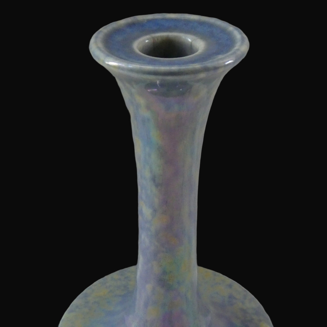 Fine 1920s RUSKIN POTTERY Candlestick with Blue and Mustard Yellow Lustre Glazes