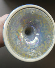 Load image into Gallery viewer, Fine 1920s RUSKIN POTTERY Candlestick with Blue and Mustard Yellow Lustre Glazes
