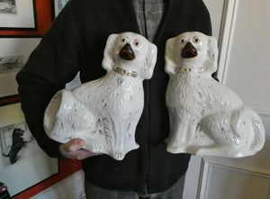 Genuine Antique. LARGE Staffordshire Dogs Chimney Spaniels / Wally Dugs. 12 1/2 inches. in height