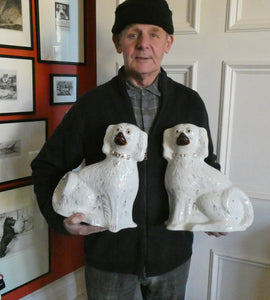 Genuine Antique. LARGE Staffordshire Dogs Chimney Spaniels / Wally Dugs. 12 1/2 inches. in height