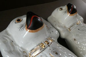 Genuine Antique. LARGE Staffordshire Dogs Chimney Spaniels / Wally Dugs. 12 1/2 inches. in height