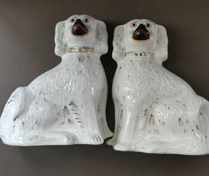 Genuine Antique. LARGE Staffordshire Dogs Chimney Spaniels / Wally Dugs. 12 1/2 inches. in height