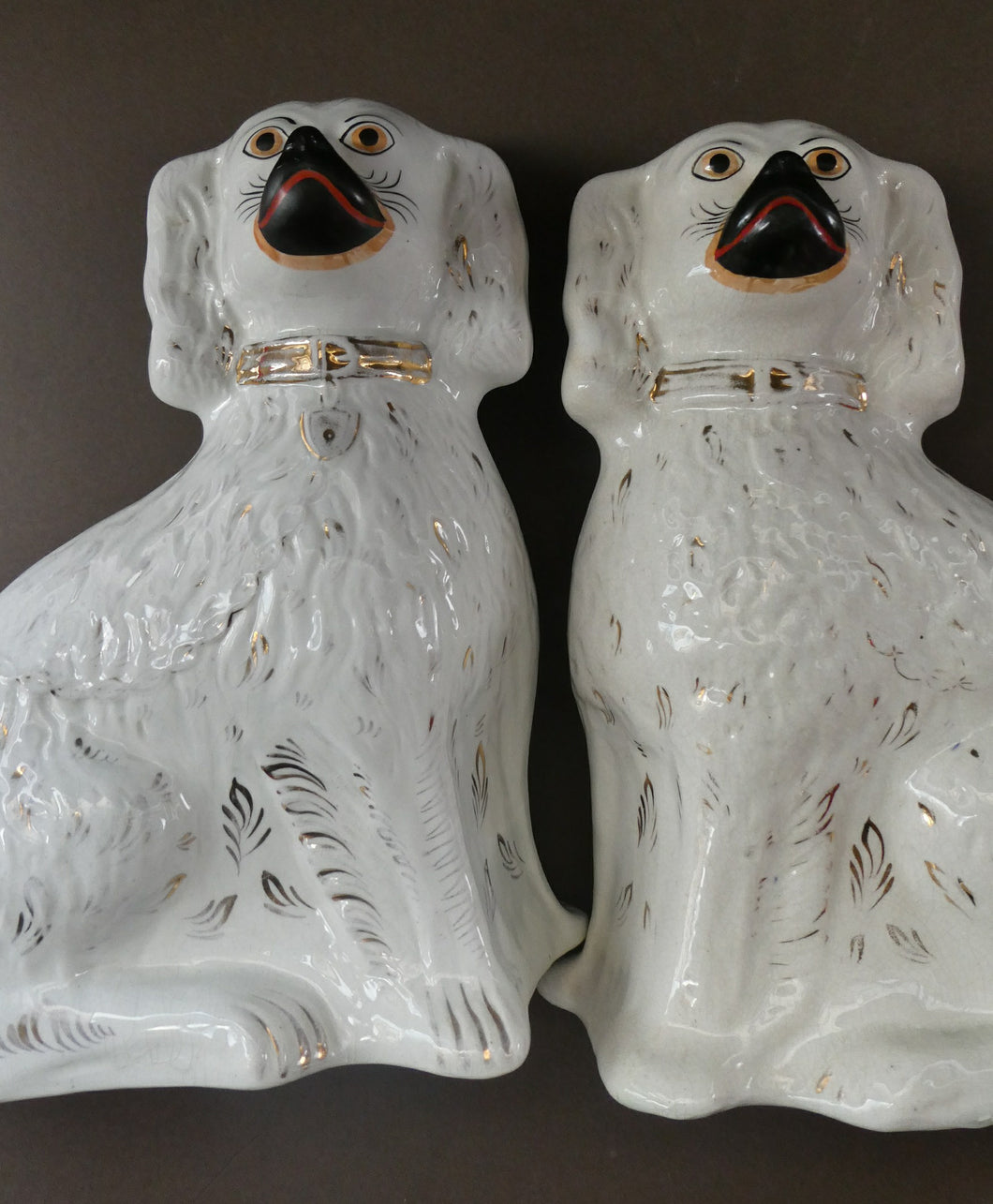 Genuine Antique. LARGE Staffordshire Dogs Chimney Spaniels / Wally Dugs. 12 1/2 inches. in height