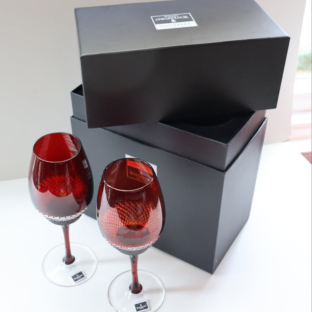Rare John Rocha for Waterford Crystal. Pair of Large LUME Red Wine Glasses. In Presentation Box. 500 ml