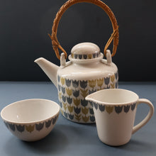 Load image into Gallery viewer, RARE Vintage 1950s MARIANNE WESTMAN Teapot, Milk Jug and Open Sugar Bowl by Rörstrand Sweden. "PARTY" Pattern 
