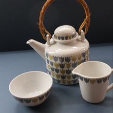 Load image into Gallery viewer, RARE Vintage 1950s MARIANNE WESTMAN Teapot, Milk Jug and Open Sugar Bowl by Rörstrand Sweden. "PARTY" Pattern 
