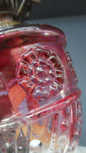 Load image into Gallery viewer, Pair of Miniature VICTORIAN Cranberry and Opaline White Milk Glass Miniature Oil or Kerosene Lamps
