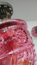 Load image into Gallery viewer, Pair of Miniature VICTORIAN Cranberry and Opaline White Milk Glass Miniature Oil or Kerosene Lamps
