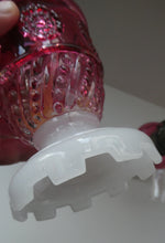Load image into Gallery viewer, Pair of Miniature VICTORIAN Cranberry and Opaline White Milk Glass Miniature Oil or Kerosene Lamps

