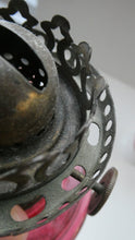 Load image into Gallery viewer, Pair of Miniature VICTORIAN Cranberry and Opaline White Milk Glass Miniature Oil or Kerosene Lamps

