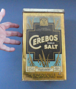 Vintage Early 1950s HUGE Cerebos Salt Storage Tin. 14 lbs Size (Height 10 Inches)