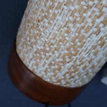 Load image into Gallery viewer, TALL 1970s Scandinavian Style Teak Table Lamp with Woven Straw Cladding
