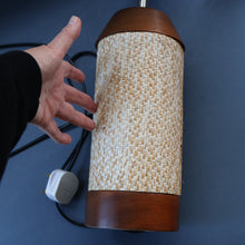 Load image into Gallery viewer, TALL 1970s Scandinavian Style Teak Table Lamp with Woven Straw Cladding
