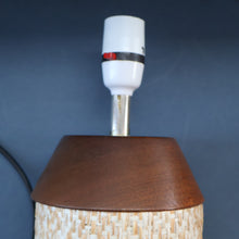 Load image into Gallery viewer, TALL 1970s Scandinavian Style Teak Table Lamp with Woven Straw Cladding
