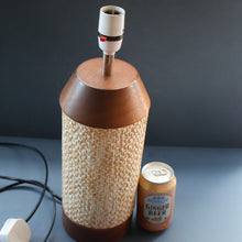 Load image into Gallery viewer, TALL 1970s Scandinavian Style Teak Table Lamp with Woven Straw Cladding
