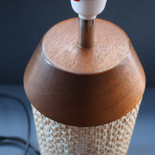 Load image into Gallery viewer, TALL 1970s Scandinavian Style Teak Table Lamp with Woven Straw Cladding
