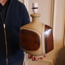 Load image into Gallery viewer, 1960s Medium TREMAEN Nanceddan Pottery Table Lamp. Original Hessian Shade &amp; Paper Label on Base
