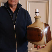 Load image into Gallery viewer, 1960s Medium TREMAEN Nanceddan Pottery Table Lamp. Original Hessian Shade &amp; Paper Label on Base
