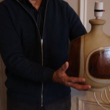 Load image into Gallery viewer, 1960s Medium TREMAEN Nanceddan Pottery Table Lamp. Original Hessian Shade &amp; Paper Label on Base
