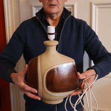 Load image into Gallery viewer, 1960s Medium TREMAEN Nanceddan Pottery Table Lamp. Original Hessian Shade &amp; Paper Label on Base
