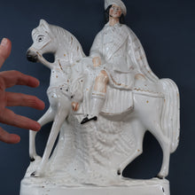 Load image into Gallery viewer, Antique Victorian STAFFORDSHIRE Figurine. Huntsman (Wearing a Cap with Cockade) on Horseback; 14 3/4 inches
