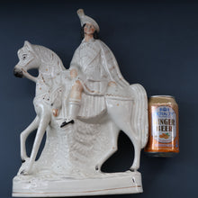 Load image into Gallery viewer, Antique Victorian STAFFORDSHIRE Figurine. Huntsman (Wearing a Cap with Cockade) on Horseback; 14 3/4 inches
