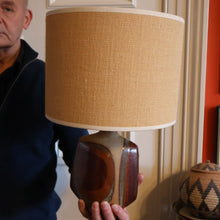 Load image into Gallery viewer, 1960s Medium TREMAEN Nanceddan Pottery Table Lamp. Original Hessian Shade &amp; Paper Label on Base
