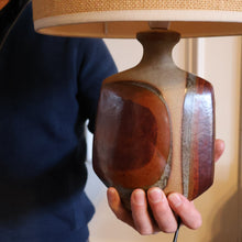 Load image into Gallery viewer, 1960s Medium TREMAEN Nanceddan Pottery Table Lamp. Original Hessian Shade &amp; Paper Label on Base
