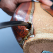 Load image into Gallery viewer, 1960s Medium TREMAEN Nanceddan Pottery Table Lamp. Original Hessian Shade &amp; Paper Label on Base
