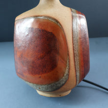 Load image into Gallery viewer, 1960s Medium TREMAEN Nanceddan Pottery Table Lamp. Original Hessian Shade &amp; Paper Label on Base
