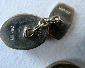 Scottish IONA Silver Cufflinks. Designed by John Hart with Knotwork Panel and the Other with Carnelians