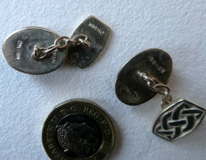 Scottish IONA Silver Cufflinks. Designed by John Hart with Knotwork Panel and the Other with Carnelians
