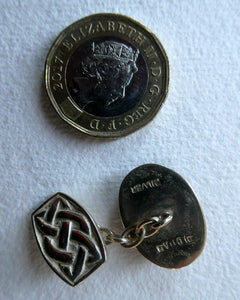 Scottish IONA Silver Cufflinks. Designed by John Hart with Knotwork Panel and the Other with Carnelians