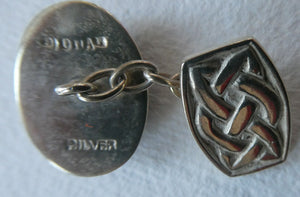 Scottish IONA Silver Cufflinks. Designed by John Hart with Knotwork Panel and the Other with Carnelians