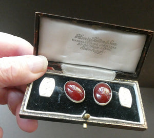 Scottish IONA Silver Cufflinks. Designed by John Hart with Knotwork Panel and the Other with Carnelians