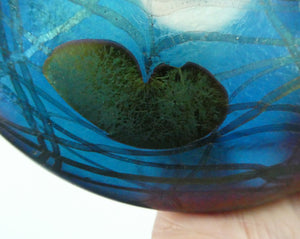 GLASFORM Paperweight by John Ditchfield. Iridescent Lily Pad with Silver Dragonfly Embellishment
