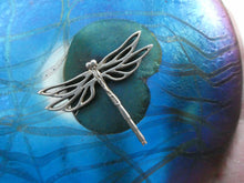 Load image into Gallery viewer, GLASFORM Paperweight by John Ditchfield. Iridescent Lily Pad with Silver Dragonfly Embellishment
