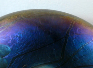 GLASFORM Paperweight by John Ditchfield. Iridescent Lily Pad with Silver Dragonfly Embellishment