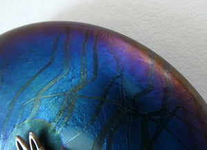 GLASFORM Paperweight by John Ditchfield. Iridescent Lily Pad with Silver Dragonfly Embellishment