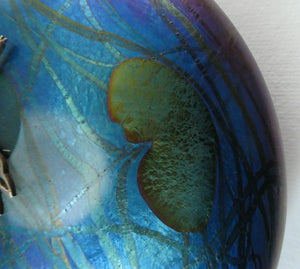 GLASFORM Paperweight by John Ditchfield. Iridescent Lily Pad with Silver Dragonfly Embellishment