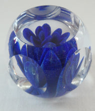 Load image into Gallery viewer,  Perthshire Glass Floral Paperweight (PP133A) with Blue Flower Heads and Facets
