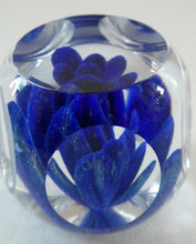 Load image into Gallery viewer,  Perthshire Glass Floral Paperweight (PP133A) with Blue Flower Heads and Facets
