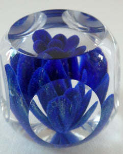  Perthshire Glass Floral Paperweight (PP133A) with Blue Flower Heads and Facets