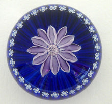 Load image into Gallery viewer, Scottish Paperweight by Peter McDougall Glass Studio. With Studio Cane on the Base with lilac lampwork flower 
