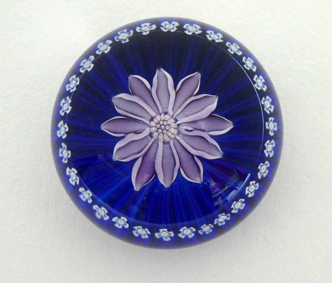 Scottish Paperweight by Peter McDougall Glass Studio. With Studio Cane on the Base with lilac lampwork flower 