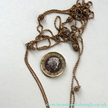 Load image into Gallery viewer, Long Fancy Guard or Muff Chain with Gold Ball Inclusions. 14 Carat Gold. Weight 11 grams
