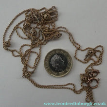 Load image into Gallery viewer, Long Fancy Guard or Muff Chain with Gold Ball Inclusions. 14 Carat Gold. Weight 11 grams
